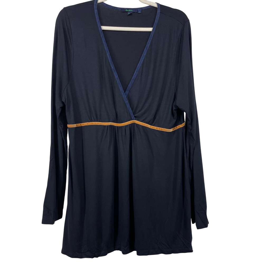 Boden Size 20 Cara Jersey Wrap‎ Tunic Top Navy Gold Velvet V-Neck Long Sleeve